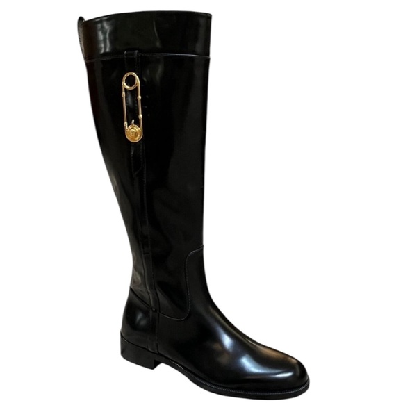 Versace Women's Black Riding Boots with Safety Pins Size 36 EU,